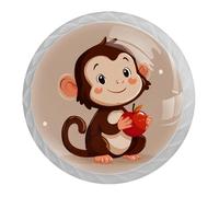 Confezione da 4 pomelli rotondi bianchi a forma di scimmia, 35 mm, per cassetti della cucina, armadietti, mobili da cucina, con viti di 2 dimensioni