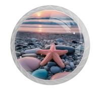 Confezione da 4 pomelli rotondi bianchi a forma di stella marina, 35 mm, per cassetti della cucina, armadietti, mobili da cucina, con viti di 2 misure