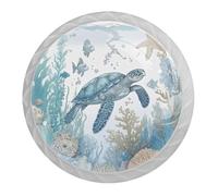 Confezione da 4 pomelli rotondi bianchi per cassetti a forma di tartaruga marina e stella marina, 35 mm, per ante della cucina, armadietti, mobili da cucina, con viti di 2 dimensioni