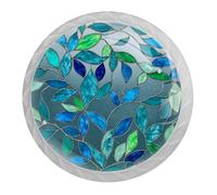 Confezione da 4 pomelli rotondi in vetro colorato turchese e foglie blu per cassetti, maniglie per cassetti, utensili da cucina per comò, cassetti, armadi, bagno, camera da letto, decorazione per la