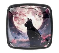 Confezione da 4 pomelli rotondi neri per cassetti a forma di gatto e luna, per cassettiera, credenze, porte, credenze, armadietti da cucina e bagno