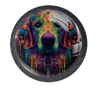 Confezione da 4 pomelli rotondi neri per porte di cucina, armadietti da cucina, mobili da cucina, con viti di 2 dimensioni, 35 mm, arte astratta a forma di cane, colore nero