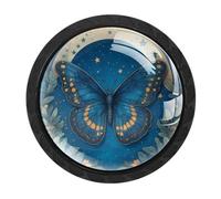 Confezione da 4 pomelli rotondi per armadietti a forma di farfalla e luna, colore nero, per cassettiera, credenze, porte, mobili da cucina e bagno