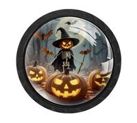 Confezione da 4 pomelli rotondi per armadietti a forma di zucca di Halloween, rotondi, neri, per cassettiera, credenze, porte, armadietti, armadietti da cucina e bagno