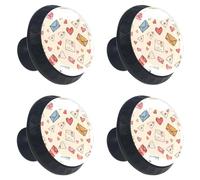 Confezione da 4 pomelli rotondi per cassetti da 3,5 cm, in cristallo con viti, per cucina, bagno, cameretta dei bambini (buste di San Valentino, lettere e cuori)