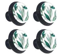 Confezione da 4 pomelli rotondi per cassetti e comò, in cristallo con viti, per cucina, bagno, cameretta dei bambini (sfondo verde ramo di palma verde)