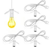 Confezione da 4 portalampada E14 con interruttore e spina europea, portalampada E14 con cavo 3 m, interruttore a vite, adattatore per lampada, per cucina, soggiorno, ufficio, cameretta dei bambini