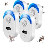 Confezione da 4 repellenti ad ultrasuoni per parassiti, topi e insetti, efficaci per interni, per topi, ragni, scarafaggi, mosche, ecc. Sicuro per esseri umani e animali domestici (blu oceano) (bianco
