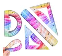 Confezione da 4 righelli flessibili da 20,3 cm, pieghevoli, infrangibili, con bordo dritto, triangolo e goniometro per scuola, disegno e apprendimento.