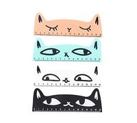 Confezione da 4 righelli in legno, scala 15 cm, motivo gatti in stile cartone animato, righello da cucito per studenti, bel design