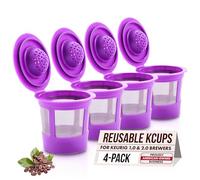 Confezione da 4 riutilizzabile Single k-cup Coffee Filter pod for Keurig 2.0 & 1.0 - Macchina per caffè Tazze in mesh K replacement - Universal Fit for Keurig Brewers by Purehq