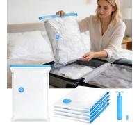 Confezione da 4 sacchetti sottovuoto da viaggio con pompa a mano (39,9 x 59,9 cm) - Piccoli sacchetti salvaspazio per valigie e zaini, organizer riutilizzabile con chiusura a compressione per vestiti