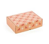 Confezione da 4 scatole con stampa natalizia, Renos e neve, scatola di cartone autoassemblabile, scatola regalo 30 x 22 x 8 cm, scatola di cartone invio postale