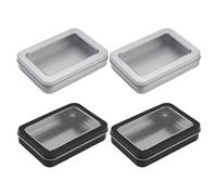 Confezione da 4 Scatole Metalliche Rettangolari con Coperchio Trasparente, Barattoli Piccoli con Coperchio