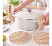 Confezione da 4 sottopentola in silicone per pentole e piatti caldi, rotondi, a nido d'ape, protezione dal calore, 15 cm, beige