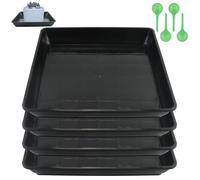 Confezione da 4 sottovasi quadrati per piante, in plastica, 30 cm, per vasi da fiori, per interni ed esterni, senza fori, per piante da giardino, colore nero