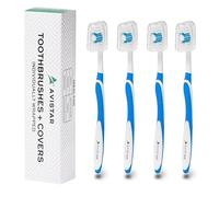 Confezione da 4 spazzolini da denti per adulti, confezionati singolarmente, con setole medie, con coperture, colore blu, per la cura dentale comoda e conveniente per viaggi, hotel, Airbnb, missioni e