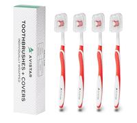 Confezione da 4 spazzolini da denti per adulti, confezionati singolarmente, con setole medie, con coperture, colore rosso, per la cura dentale comoda e conveniente per viaggi, hotel, Airbnb, missioni