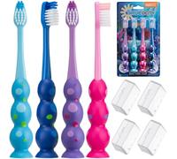 Confezione da 4 spazzolini da denti per bambini, setole morbide con ventosa, testine per spazzolino da denti per bambini, 3-10 anni, facile da riporre, set per bambini, ragazze e ragazzi (viola, rosa
