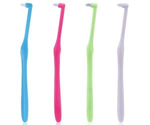 Confezione da 4 spazzolini ortodontici per parentesi graffe, spazzola per ciuffo dentale multicolore con piccole teste affusolate, setole extra morbide per parentesi graffe, impianti, fermi, pulizia