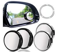 Confezione da 4 specchi per punti ciechi + 1 anello decorativo per arresto del motore, 2 pollici girevole a 360 in vetro HD regolabile per autoveicoli convessi laterali per auto universali SUV camion