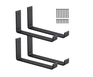Confezione da 4 staffe a gancio per mensole, resistenti staffe per mensole a J da 22,9 cm con labbro, montaggio a parete in ferro a forma di L, colore: nero opaco HOME MASTER HARDWARE
