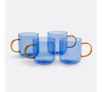 Confezione da 4 tazze in vetro con manici colorati Blu TU