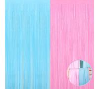 Confezione da 4 tende a frange in lamina rosa blu macaron, 9 m x 2,1 m metallizzata, frange filanti per cabina fotografica, sfondo per rivelare il sesso di matrimonio, decorazione per feste di