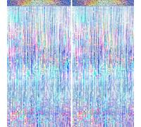 Confezione da 4 tende con frange in lamina argentata, sfondo metallico glitterato per compleanni, matrimoni, baby shower, feste a tema anni '70, '80 e '90, feste in discoteca, addio al nubilato,