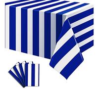 Confezione da 4 tovaglie a righe blu e bianche, 137 x 274 cm, impermeabili, usa e getta, in plastica, rettangolari, per compleanni, baby shower, decorazioni per feste a tema nautico