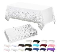 Confezione da 4 tovaglie in plastica a pois bianchi e argento per feste per tavoli rettangolari, 137 x 274 cm, tovaglie di carta decorative per feste, usa e getta, per picnic, baby shower, matrimoni