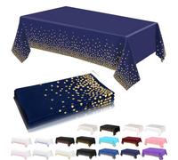 Confezione da 4 tovaglie in plastica blu navy e oro a pois per feste per tavoli rettangolari, 137 x 274 cm, tovaglie di carta decorative per feste, usa e getta per picnic, baby shower, matrimoni