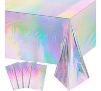 Confezione da 4 tovaglie in plastica iridescente, usa e getta, lucide, usa e getta, rettangolari, in lamina olografica, decorazione per feste, compleanni, matrimoni, Natale, 137,2 x 274,3 cm (laser)