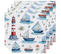 Confezione da 4 tovaglioli di stoffa riutilizzabili con faro, motivo: barca a vela, per casa, hotel, ristorante, feste di nozze