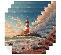 Confezione da 4 tovaglioli di stoffa riutilizzabili con faro oceano, per casa, hotel, ristorante, feste di nozze