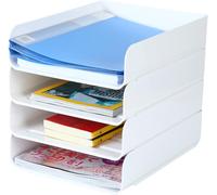 Confezione da 4 vassoi di carta impilabili, organizer per vassoi per lettere, organizer da ufficio, porta carta A4, riviste, documenti di archivio, ricevute (Bianco)