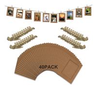Confezione da 40 cornici portafoto in carta marrone chiaro, misura 10,2 x 15,2 cm, con cordino e mollette per appendere striscioni, espositori e decorazioni per eventi