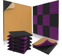 Confezione da 48 pannelli acustici autoadesivi, 3,5 x 30,5 x 30,5 cm, in schiuma fonoassorbente, cunei in schiuma per studio, pannelli ad alta densità, cunei insonorizzanti, nero/viola