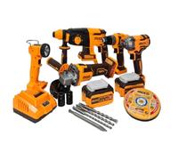 SET AVVITATORE+TRAPANO+MARTELLO PERFORATORE+SMERIGLATRICE ANGOLARE+LAMPADA