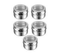 Confezione da 5 barattoli magnetici per spezie, in acciaio inox, con coperchio trasparente per conservare erbe, spezie e altri condimenti