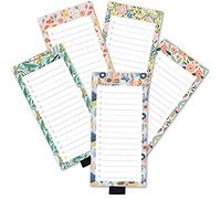 Confezione da 5 blocchetti magnetici a tema floreale con portapenne, per la spesa, la spesa e le cose da fare con casella di controllo, blocco note per frigorifero 8,4 x 9,7 cm, 50 fogli