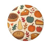 Confezione da 5 bottoni rotondi laminati con finitura lucida e pinback di sicurezza, 6 cm, motivo: torta di zucca del Ringraziamento