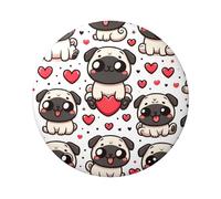 Confezione da 5 bottoni rotondi laminati con immagine di carlini e cuccioli, 6 cm, con finitura lucida e chiusura sicura