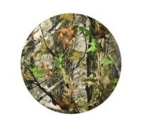 Confezione da 5 bottoni rotondi laminati da caccia con foglie mimetiche da 6 cm, con finitura lucida e pinback sicuro