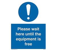 Confezione da 5 - Cartello A5P con scritta"Please wait here until the equipment is free" - 150 x 200 mm