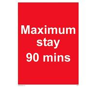Confezione da 5, cartello con scritta "Maximum stay 90 mins" - 150 x 200 mm - A5P