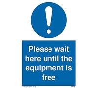 Confezione da 5 - Cartello con scritta "Please wait here until the equipment is free" - 100 x 150 mm - A6P