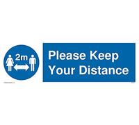 Confezione da 5 - Cartello con simbolo"Please Keep Your Distance withsocial distancing", 300 x 100 mm, L31