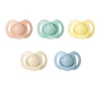 Nuby - Set di 5 tettarelle e succhietti ortodontici in morbido silicone | 3 modelli per il giorno e la notte | 2 fosforescenti | Senza BPA | Imitano il seno materno | 6-18 mesi