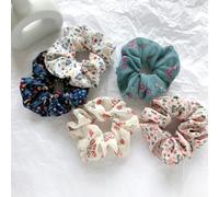 Confezione da 5 elastici per capelli in tessuto floreale vintage, morbidi e traspiranti, con stampa, elastici per coda di cavallo, da donna, per uso quotidiano, casual, viaggi, brunch, feste di nozze